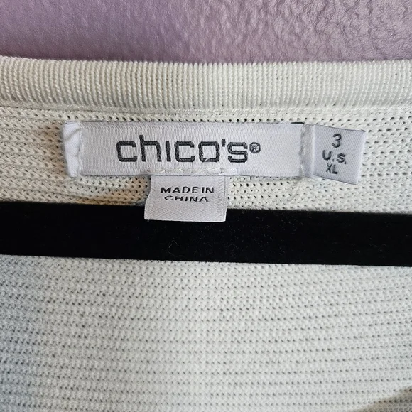 Chico's White Knit Silver Rhinestone Oversized Dolman Sleeve Sweater Tunic - Picture 11 of 12